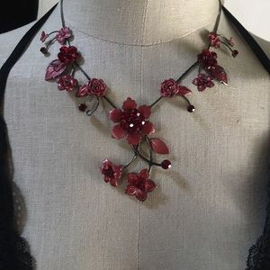 Ruby Stone Floral Statement Necklace Set